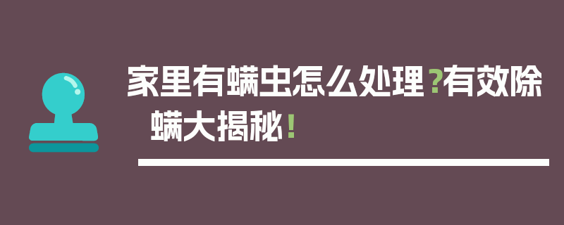 家里有螨虫怎么处理？有效除螨大揭秘！